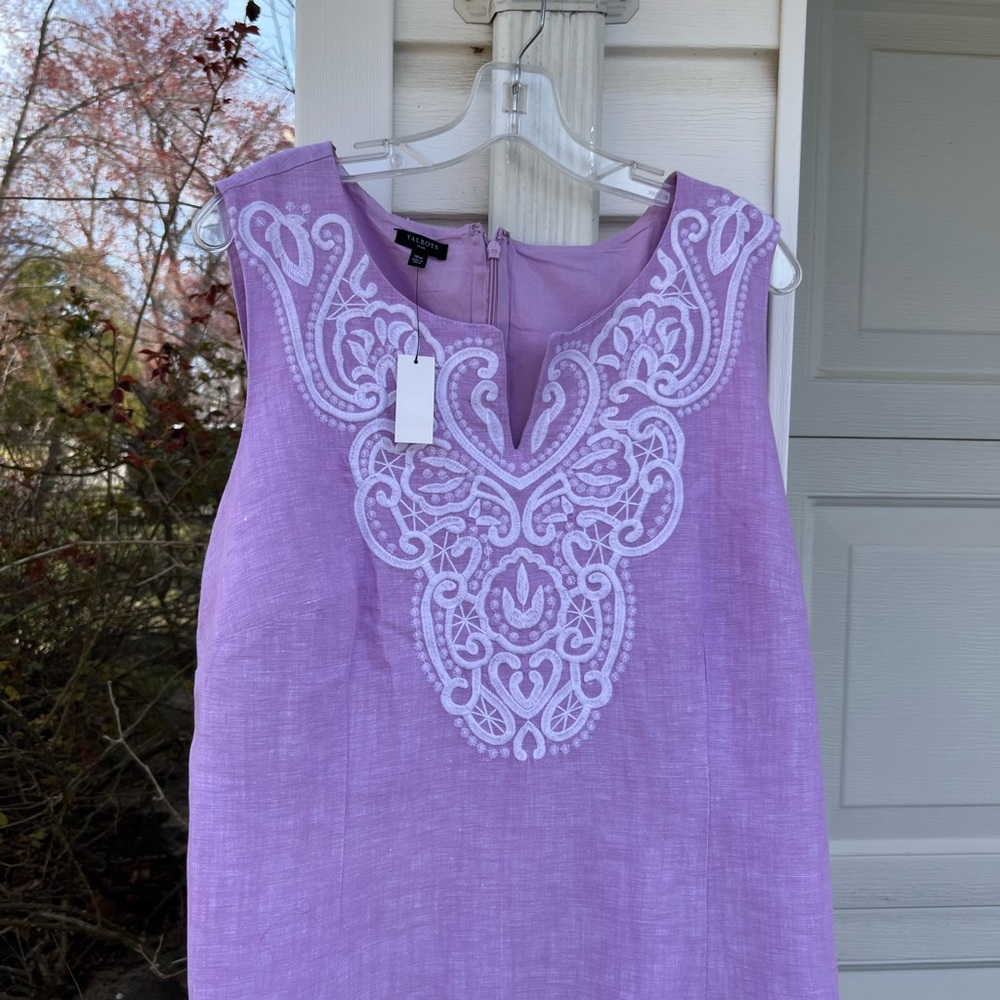 NWT Talbots Pretty Lavender Lace Front Linen Blend Lined Sleeveless Dress - Picture 2 of 6